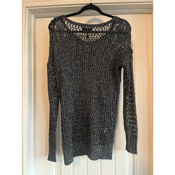 Buffalo Jackson Sweaters - Jans Buffalo Delilah M Black Metallic Open Knit Mesh‎ Sweater Sheer Long Sleeve